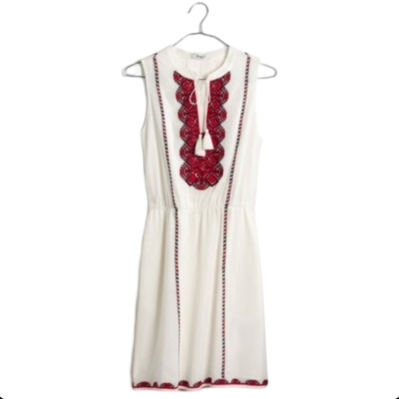 Madewell Embroidered White Boho Peasant Dress Size 6 100% Cotton - Picture 1 of 12
